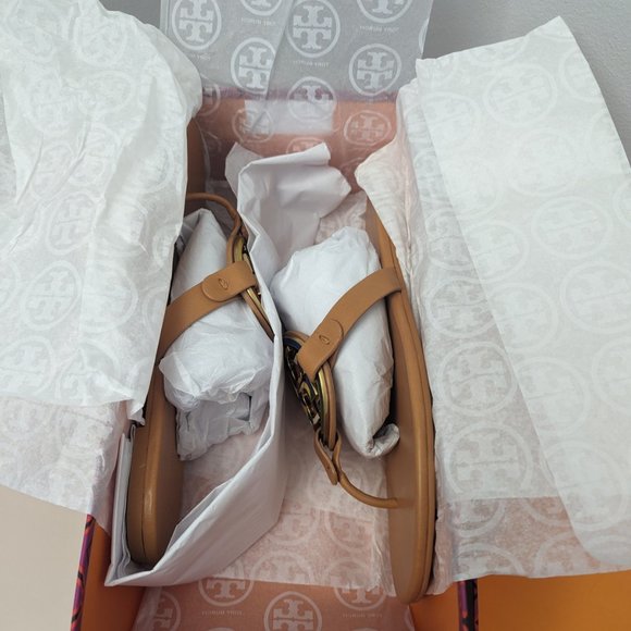 Tory Burch $298 Enamel Miller Soft Sandal Multi Natural Vachetta Tan MANY SIZES - Picture 3 of 13
